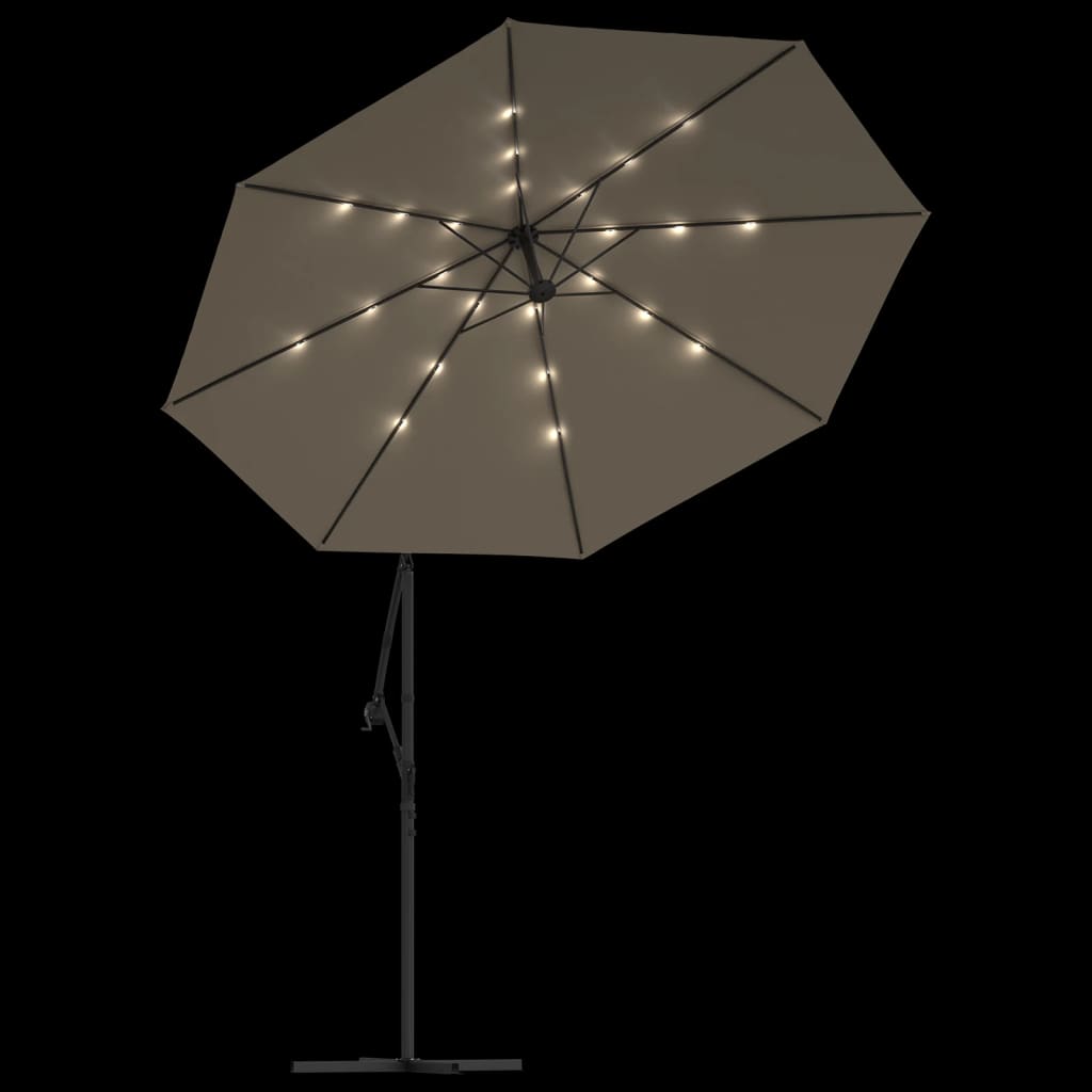 Zweefparasol met LED-verlichting en stalen paal wijnrood