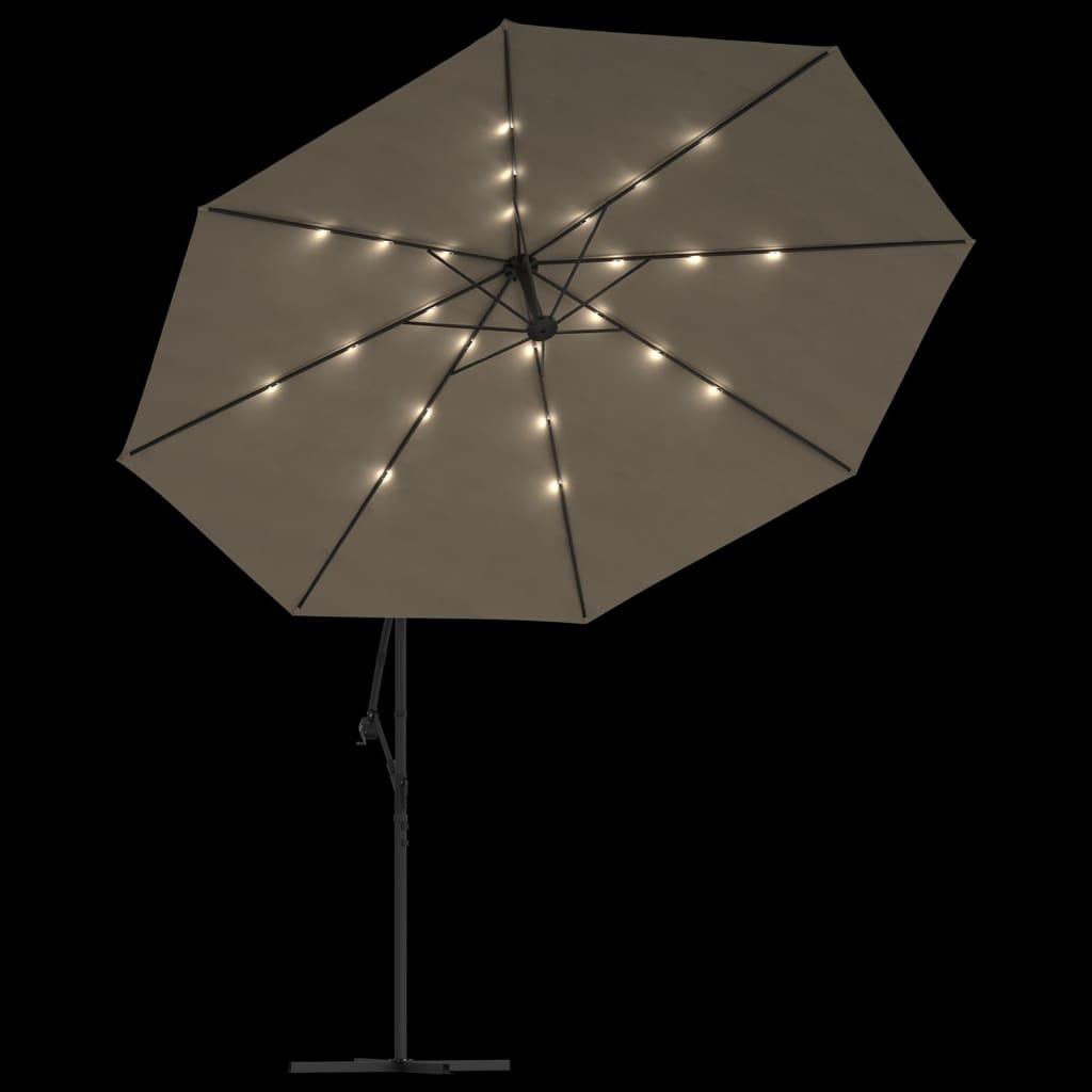 Zweefparasol met LED-verlichting en stalen paal wijnrood