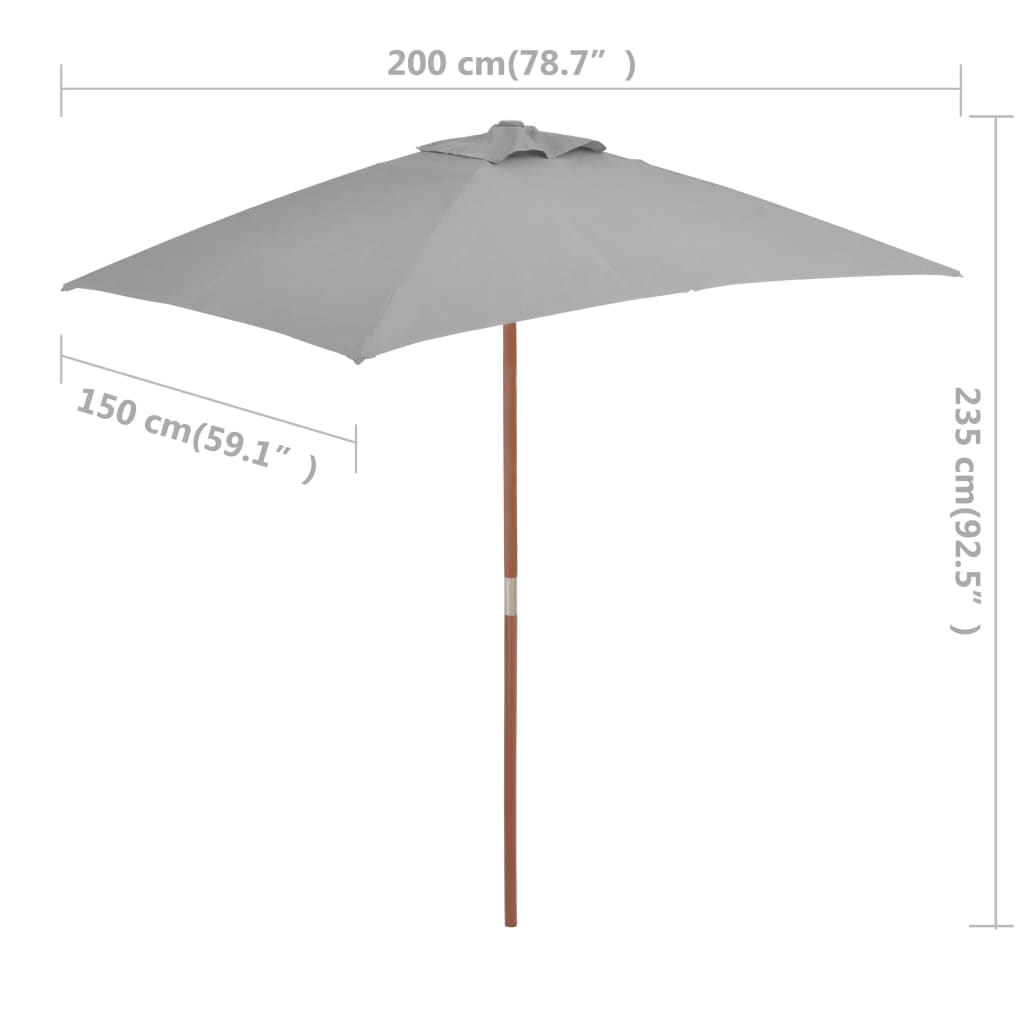 Parasol met houten paal 150x200 cm