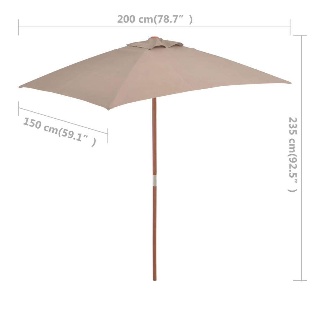 Parasol met houten paal 150x200 cm