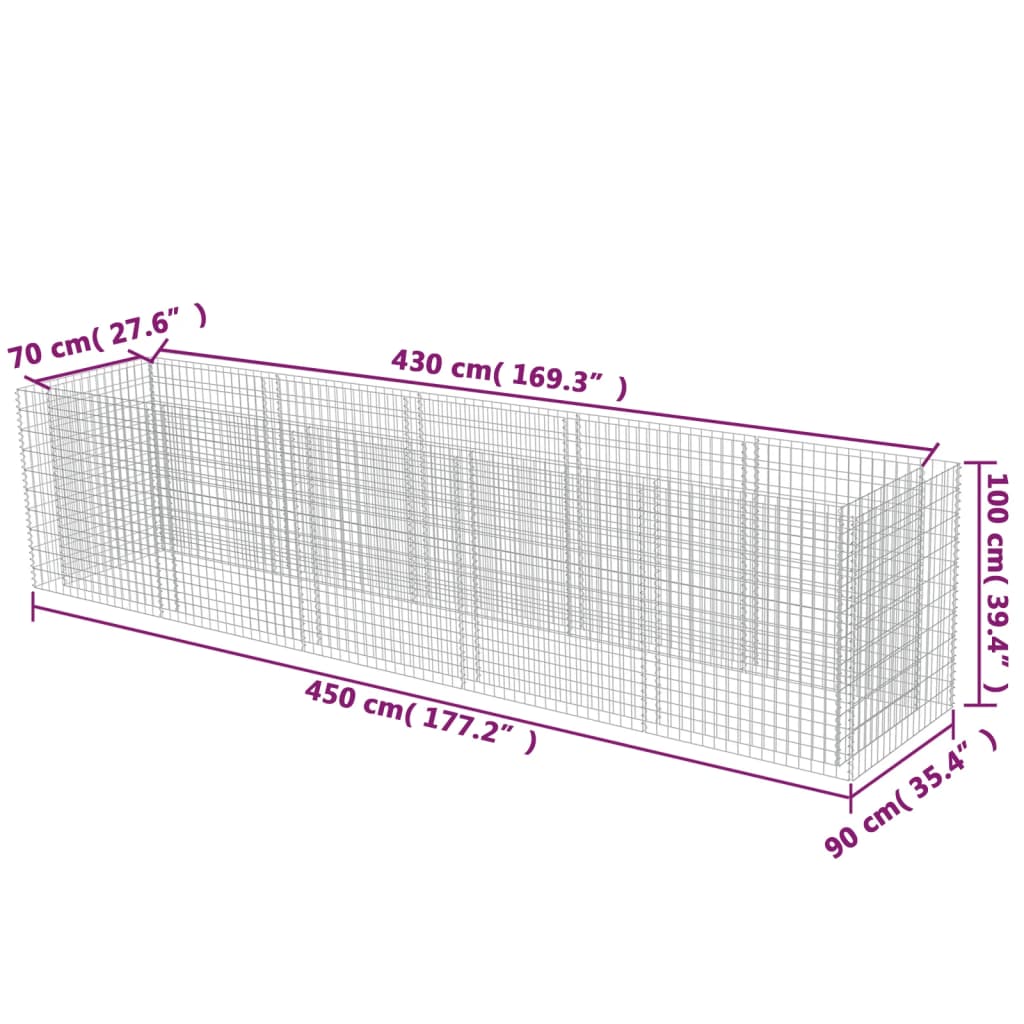 Gabion plantenbak verhoogd 360x50x50 cm gegalvaniseerd staal