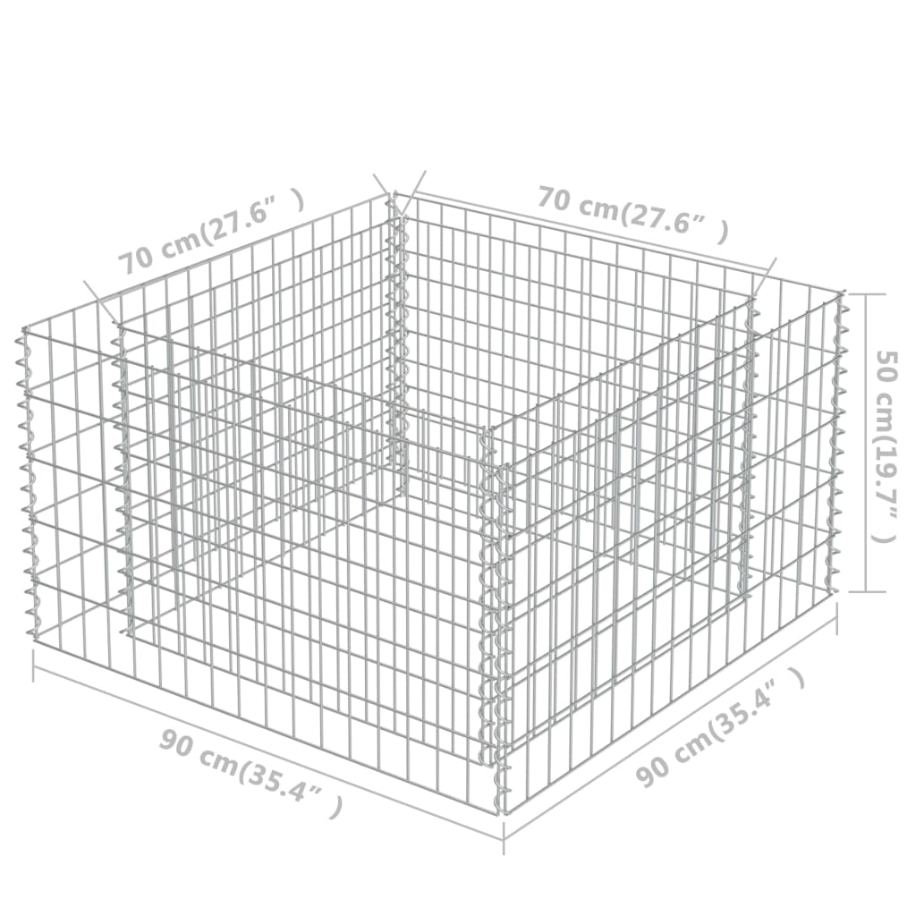 Gabion plantenbak verhoogd 90x90x100 cm gegalvaniseerd staal