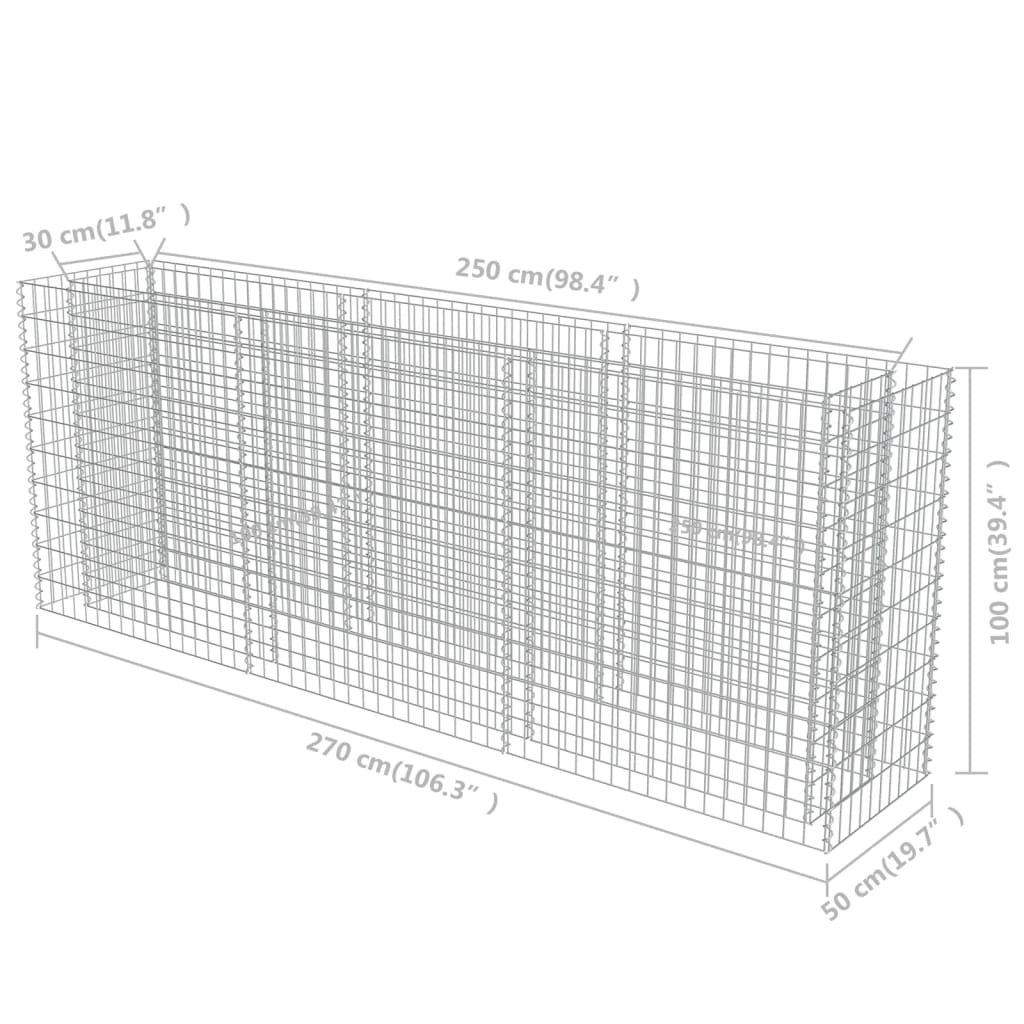 Gabion plantenbak verhoogd 360x50x50 cm gegalvaniseerd staal