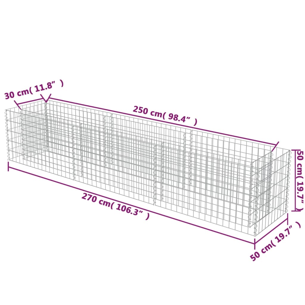 Gabion plantenbak verhoogd 360x50x50 cm gegalvaniseerd staal