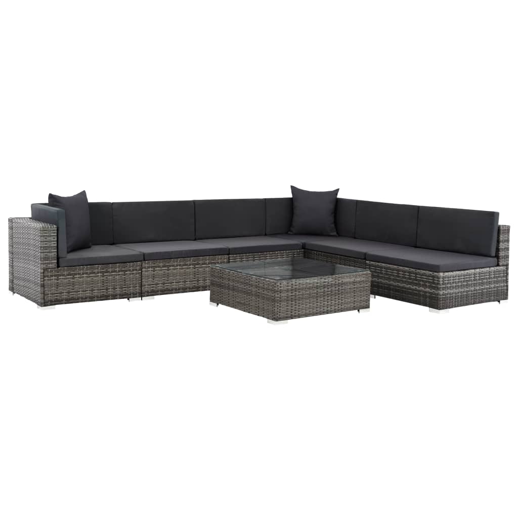 7-delige Loungeset met kussens poly rattan