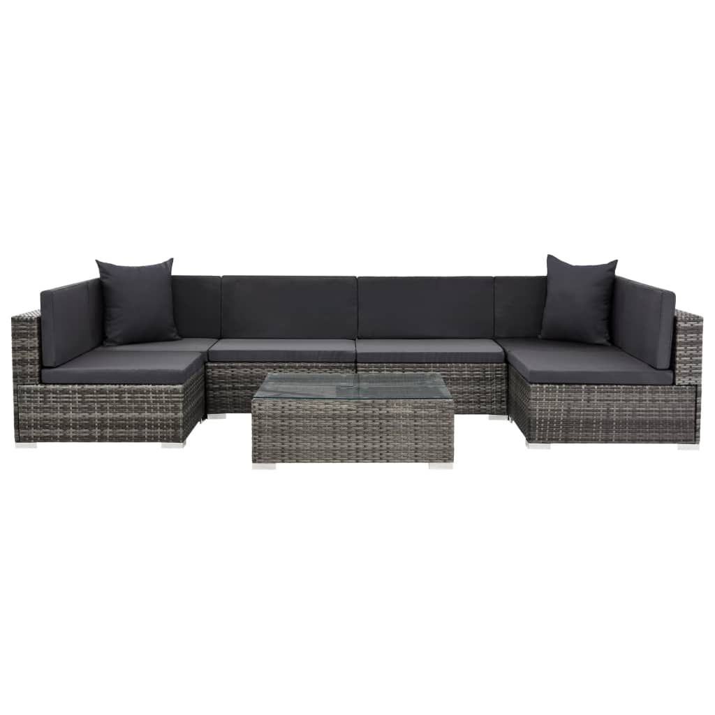 7-delige Loungeset met kussens poly rattan