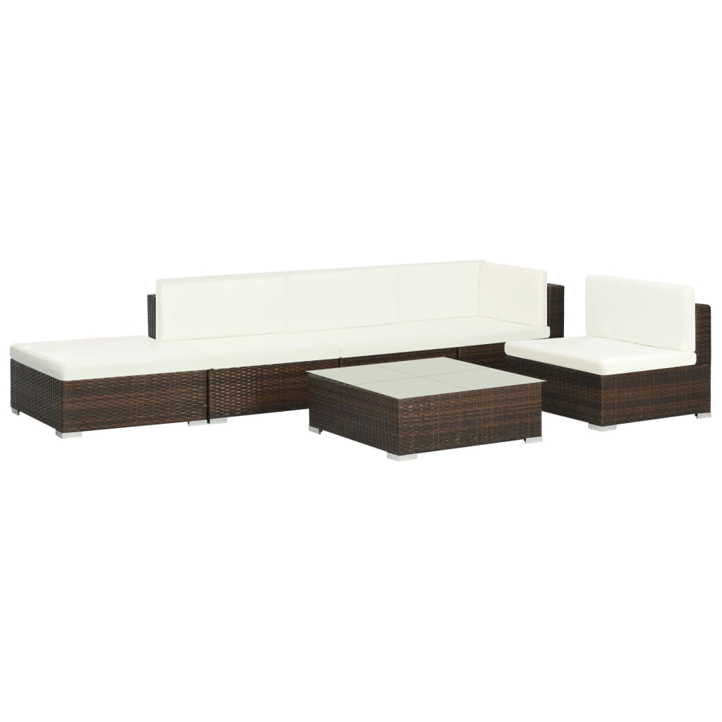 6-delige Loungeset met kussens poly rattan