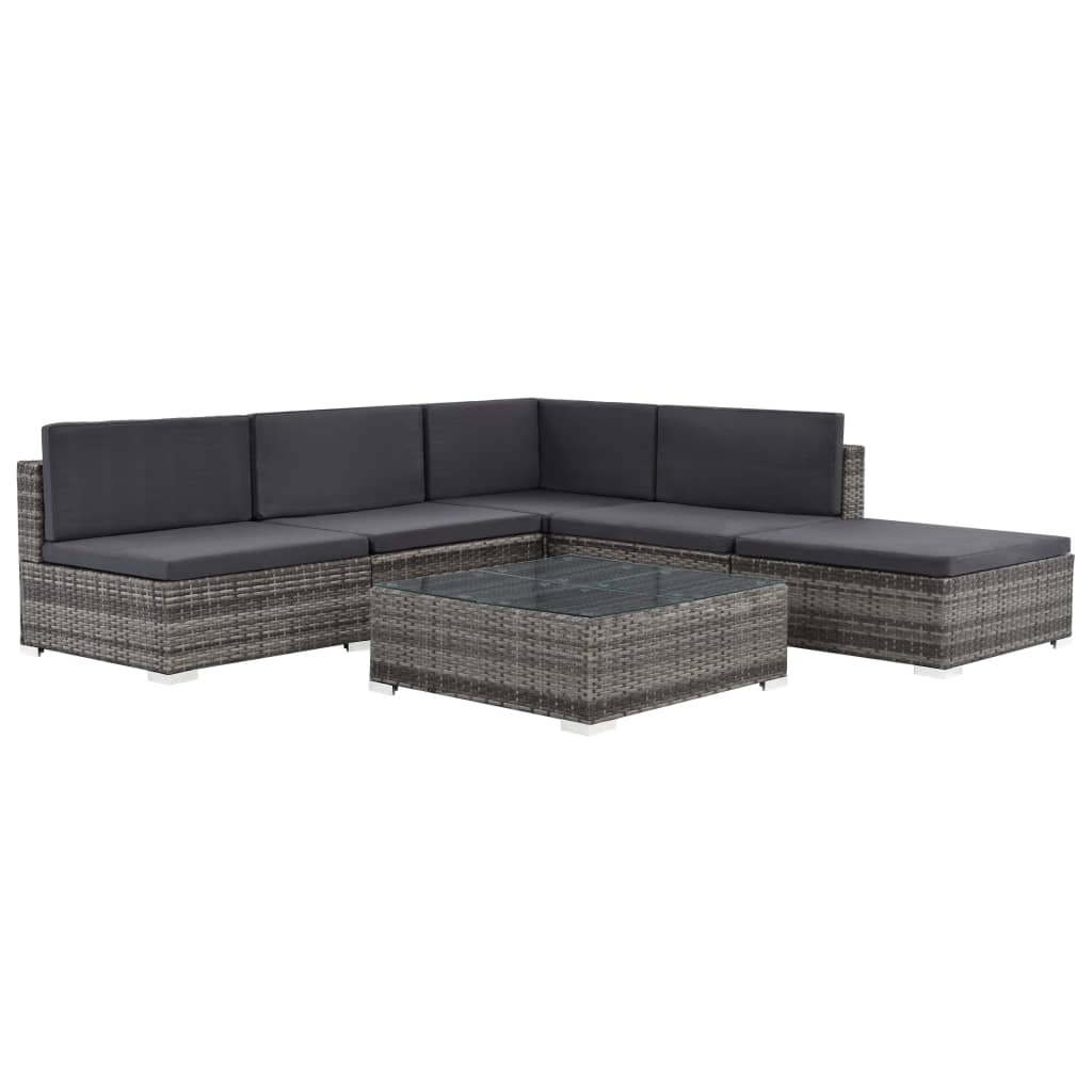 6-delige Loungeset met kussens poly rattan