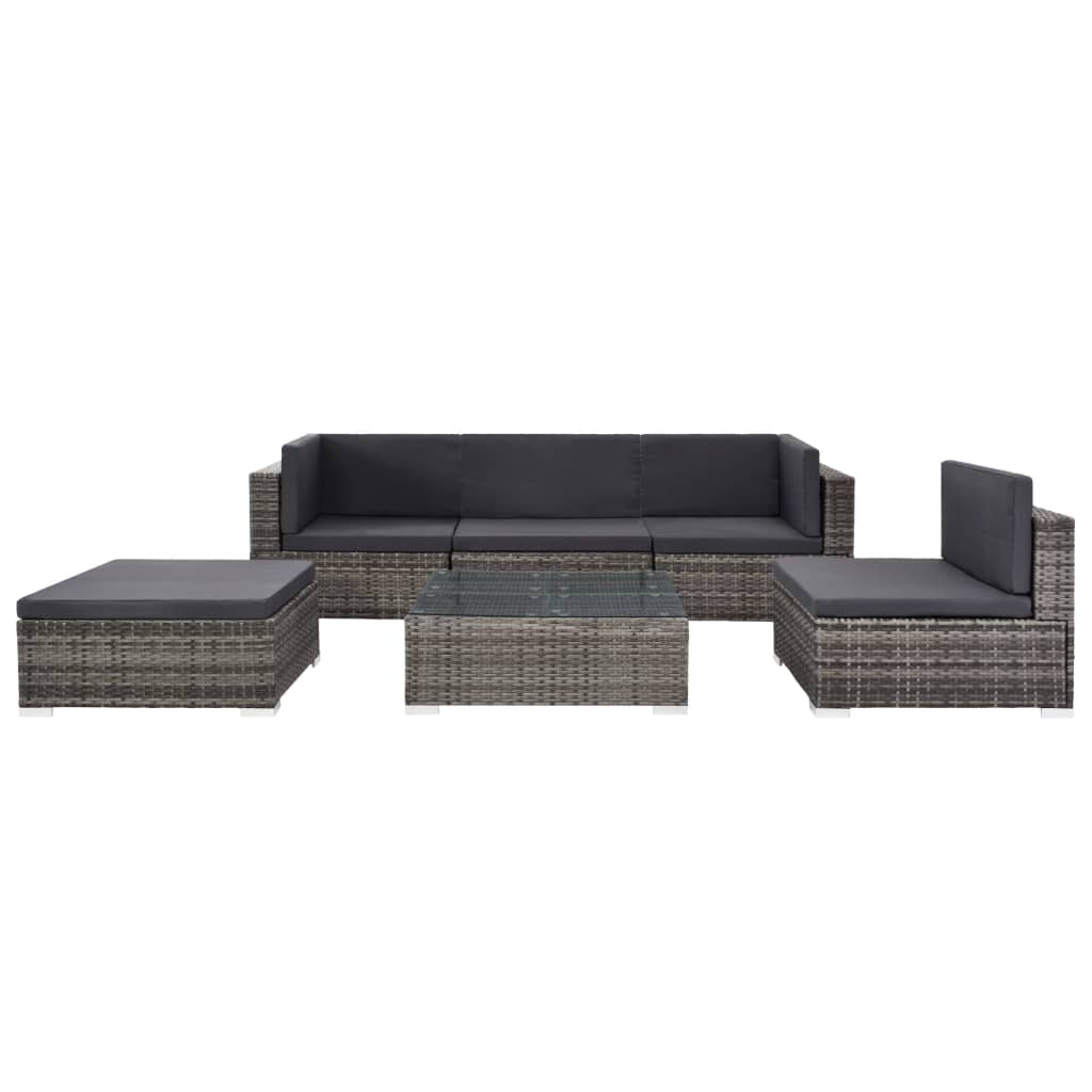 6-delige Loungeset met kussens poly rattan