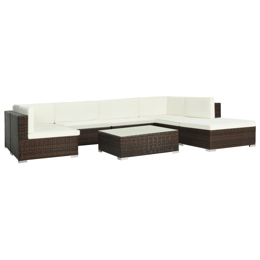 8-delige Loungeset met kussens poly rattan bruin