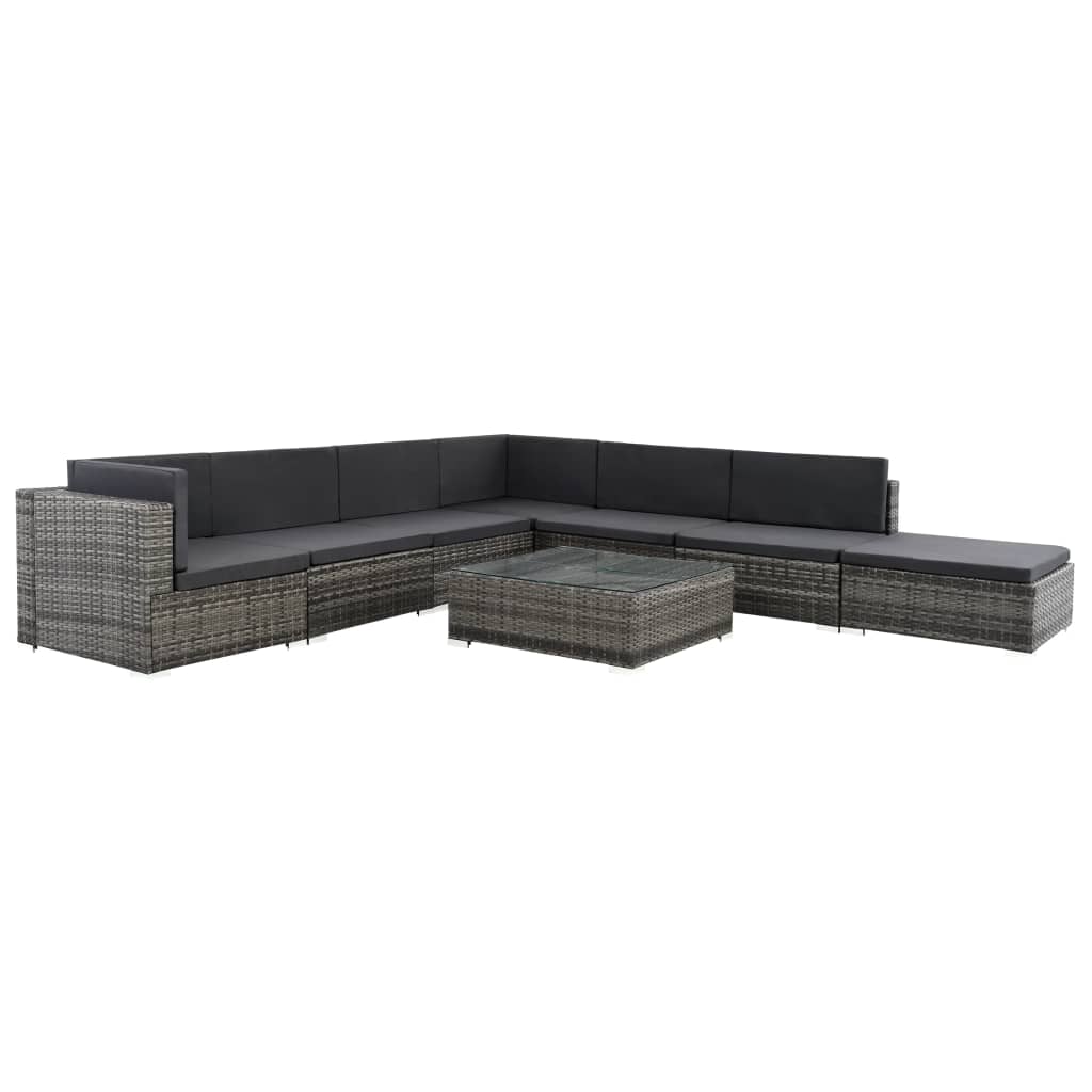 8-delige Loungeset met kussens poly rattan bruin