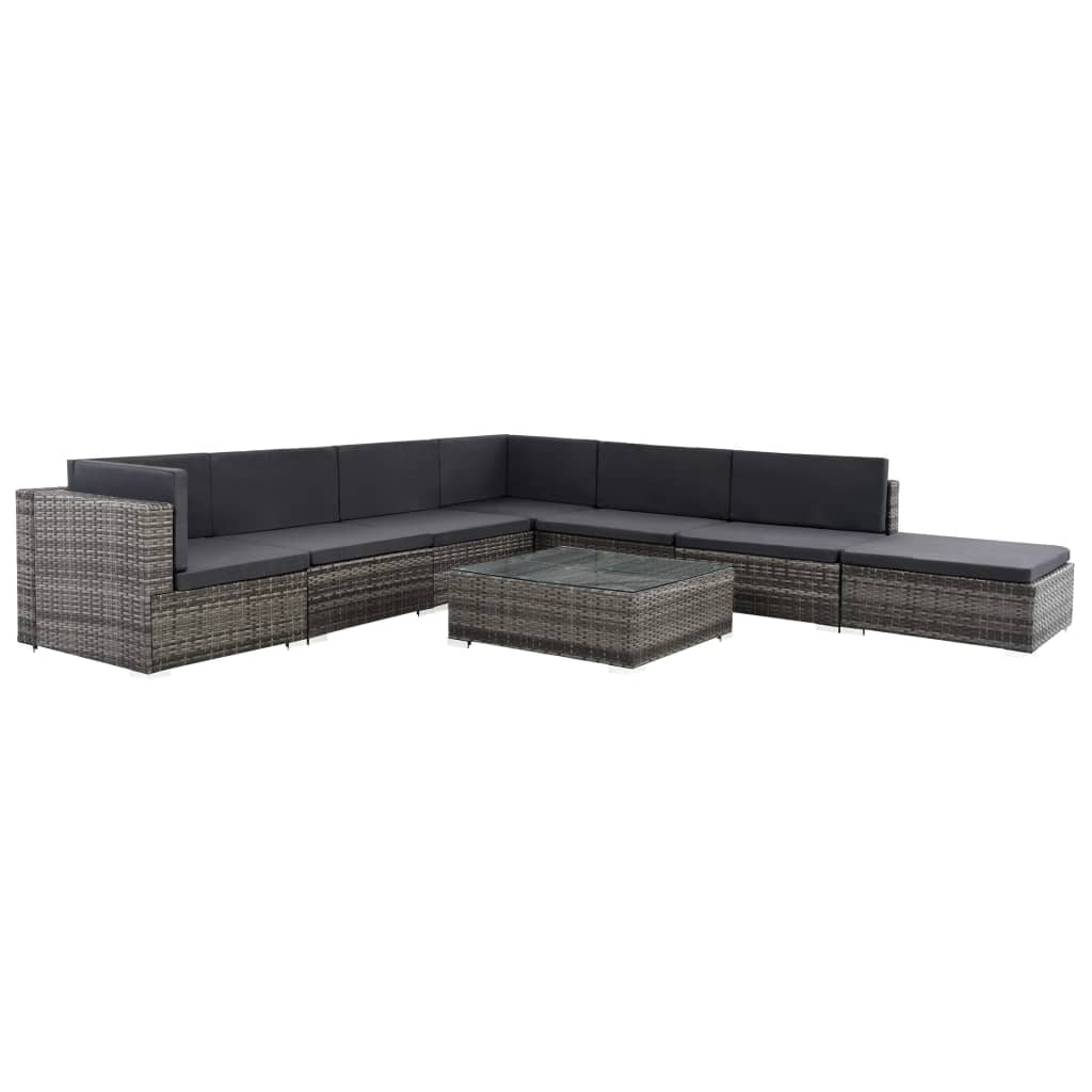 8-delige Loungeset met kussens poly rattan