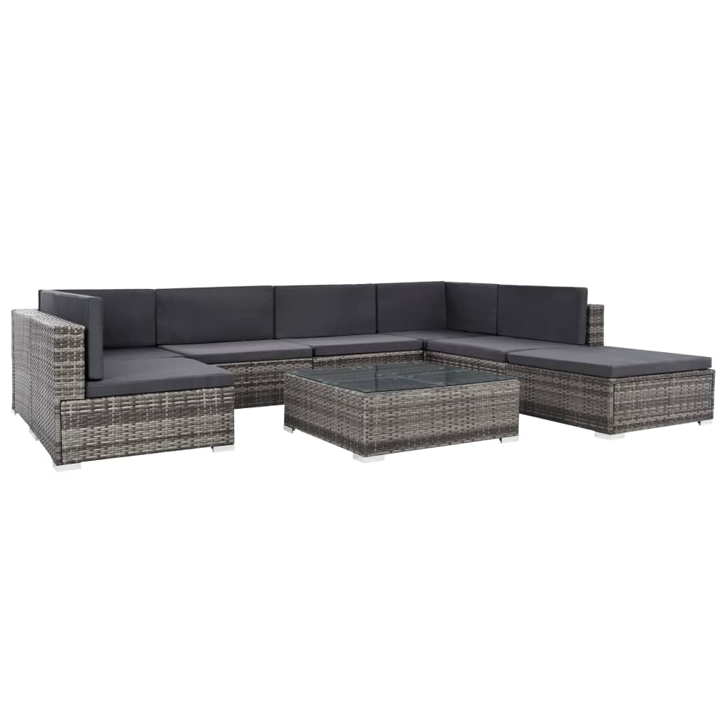 8-delige Loungeset met kussens poly rattan bruin