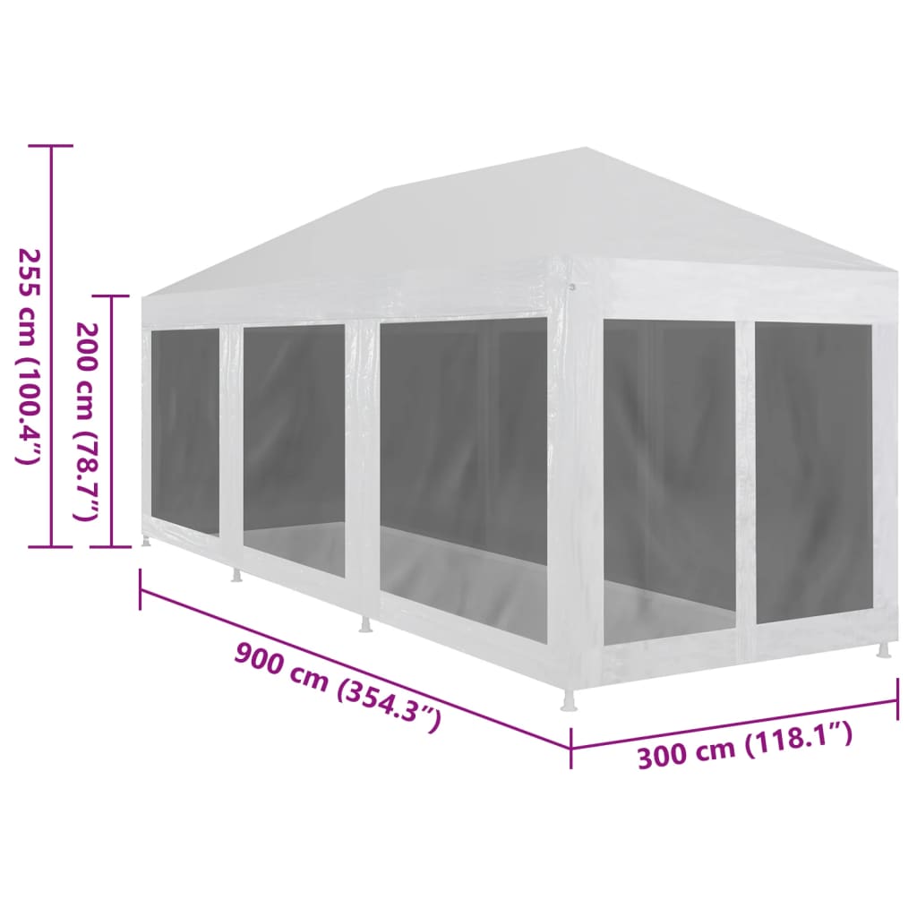 Partytent met 10 mesh zijwanden 3x12 m HDPE antracietkleurig