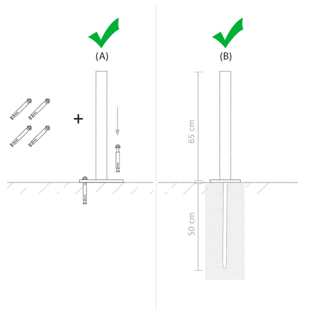 Vervangende poten 115 cm staal zilver 2 st