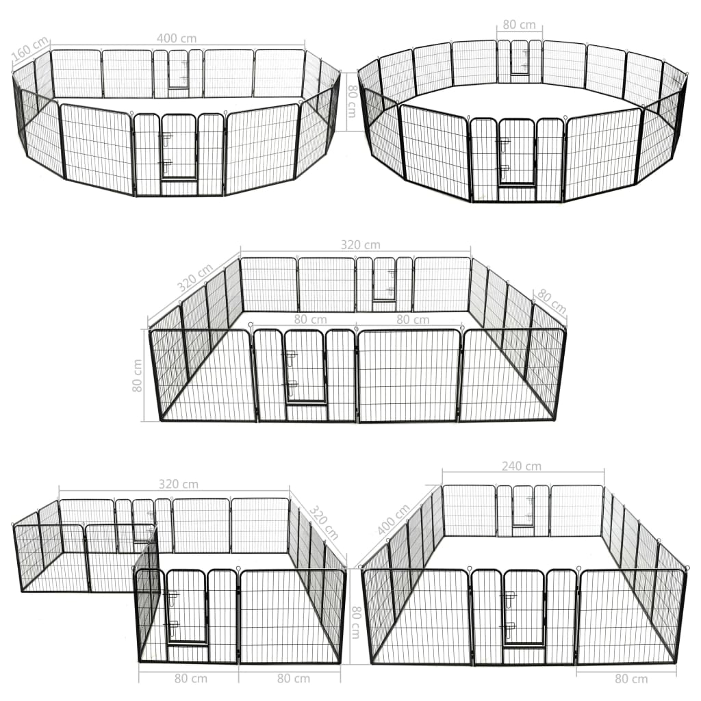 Hondenren met 8 panelen 80x100 cm staal zwart