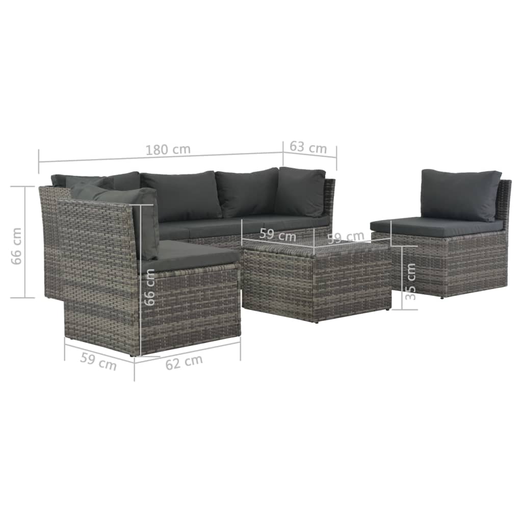 4-delige Loungeset met kussens poly rattan