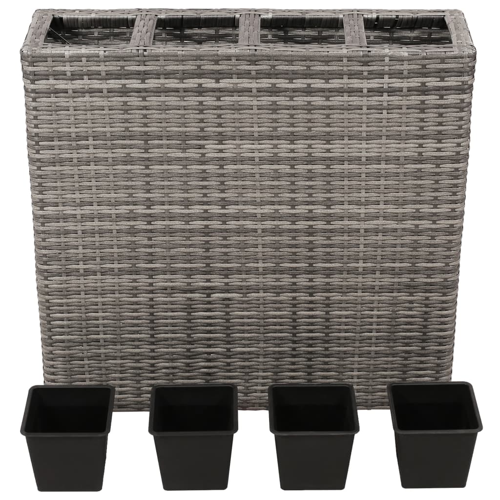 Plantenbak verhoogd met 4 potten poly rattan