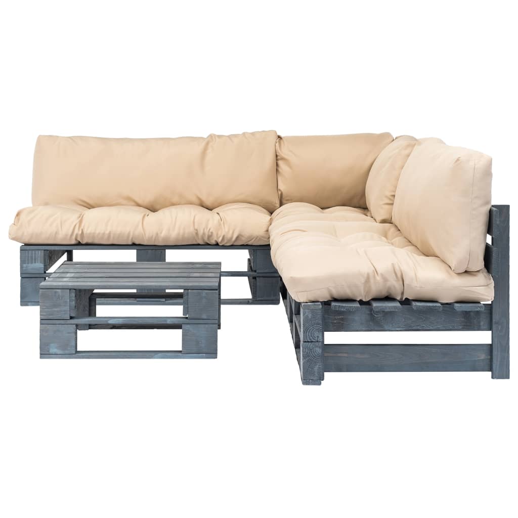 4-delige Loungeset pallet met rode kussens hout