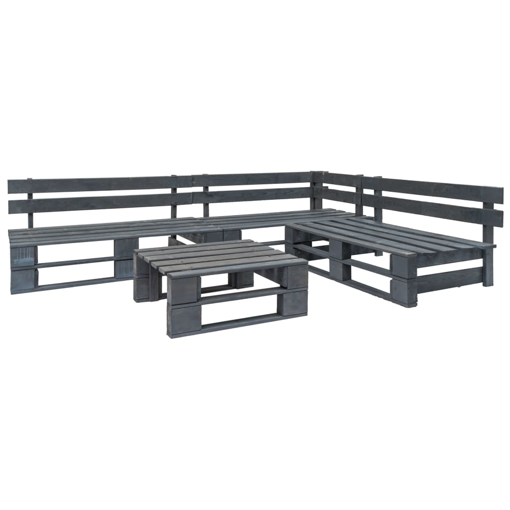 4-delige Loungeset pallet met grijze kussens hout