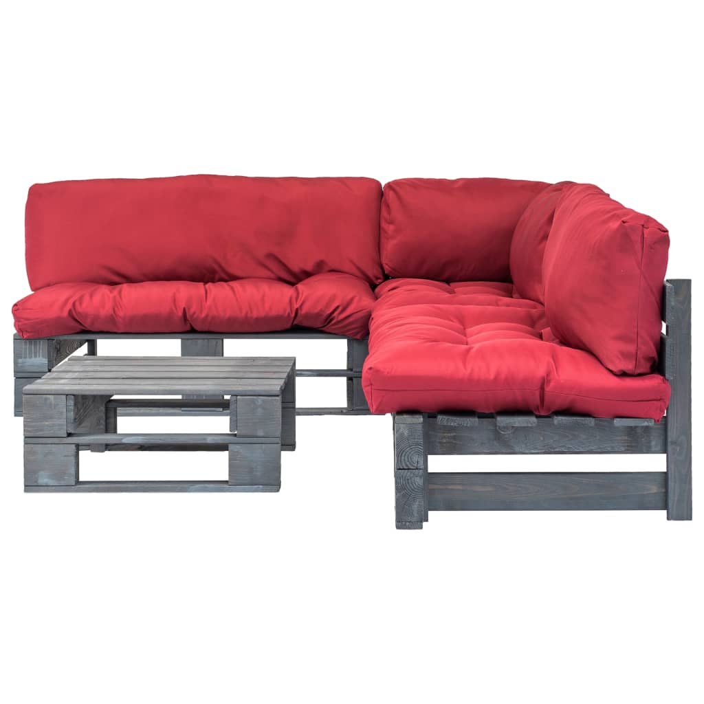 4-delige Loungeset pallet met rode kussens hout