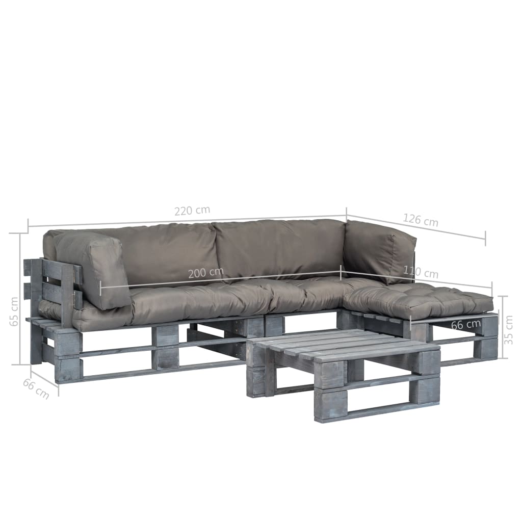 4-delige Loungeset pallet met rode kussens hout