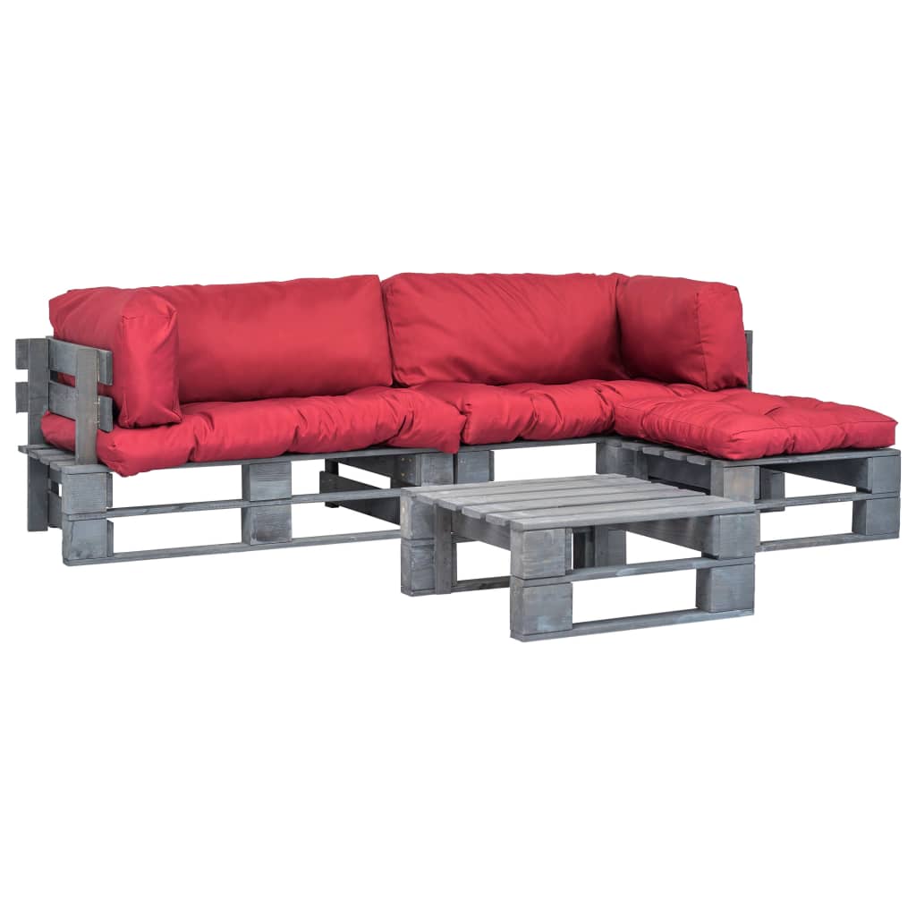 4-delige Loungeset pallet met rode kussens hout