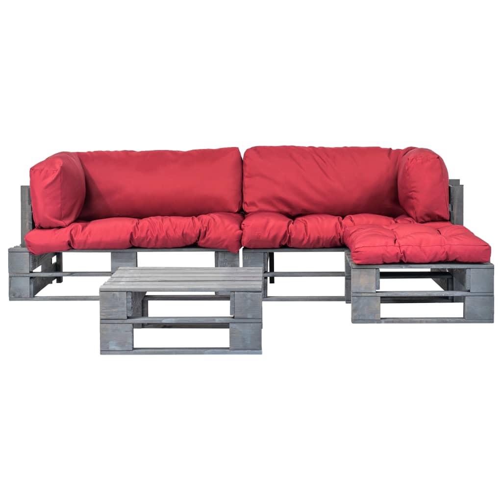 4-delige Loungeset pallet met rode kussens hout