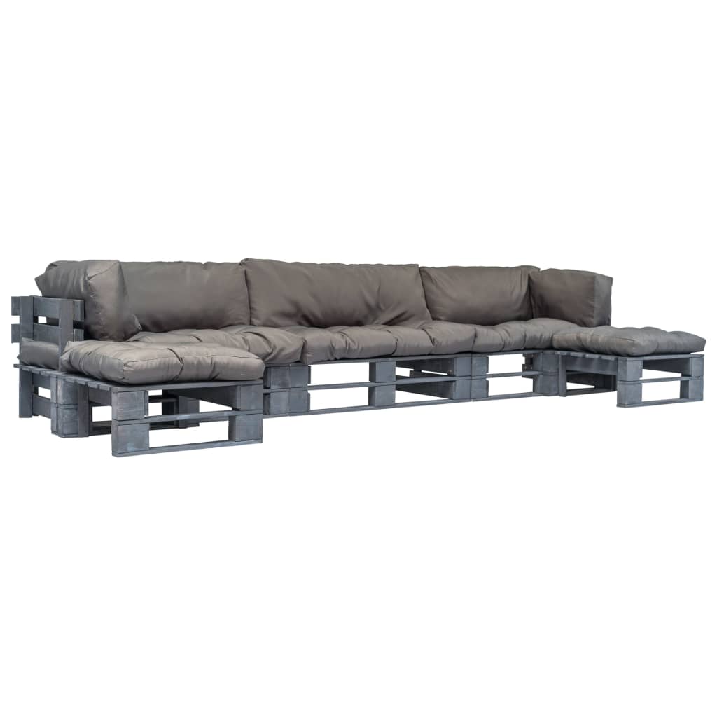 6-delige Loungeset pallet met grijze kussens hout