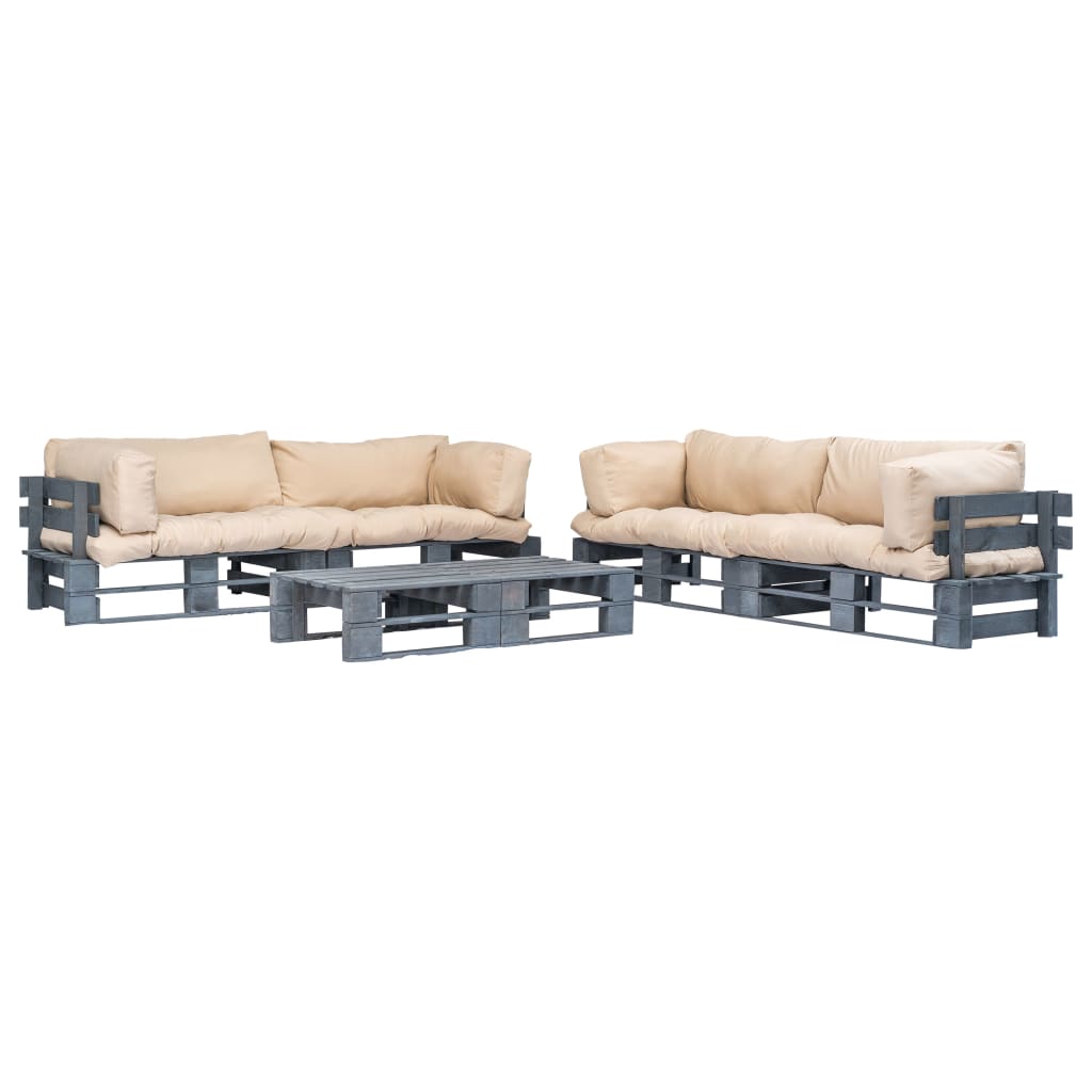 6-delige Loungeset pallet met grijze kussens hout