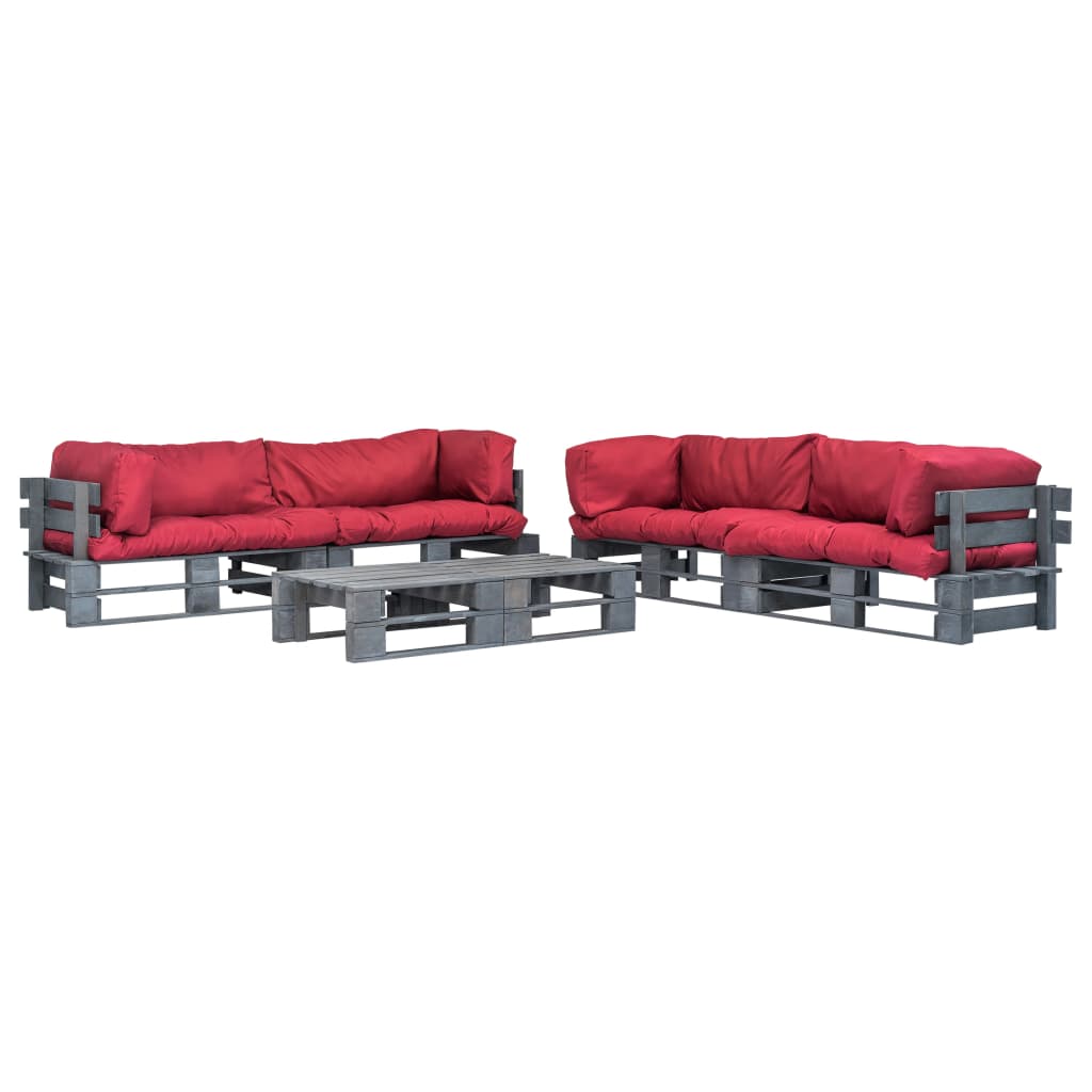 6-delige Loungeset pallet met rode kussens hout