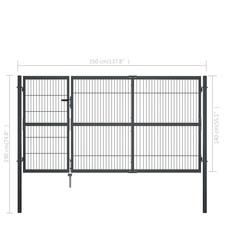 Poort met palen 350x100 cm staal groen