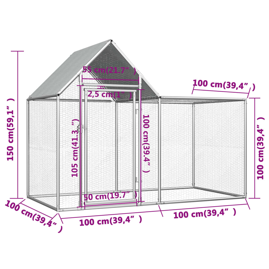 Kippenren 8x2x2 m gegalvaniseerd staal