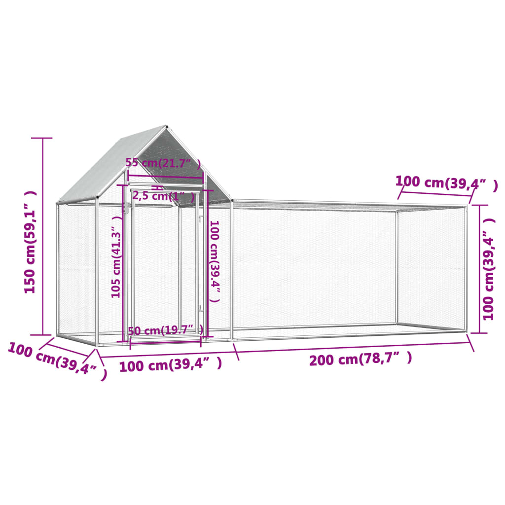 Kippenren 8x2x2 m gegalvaniseerd staal