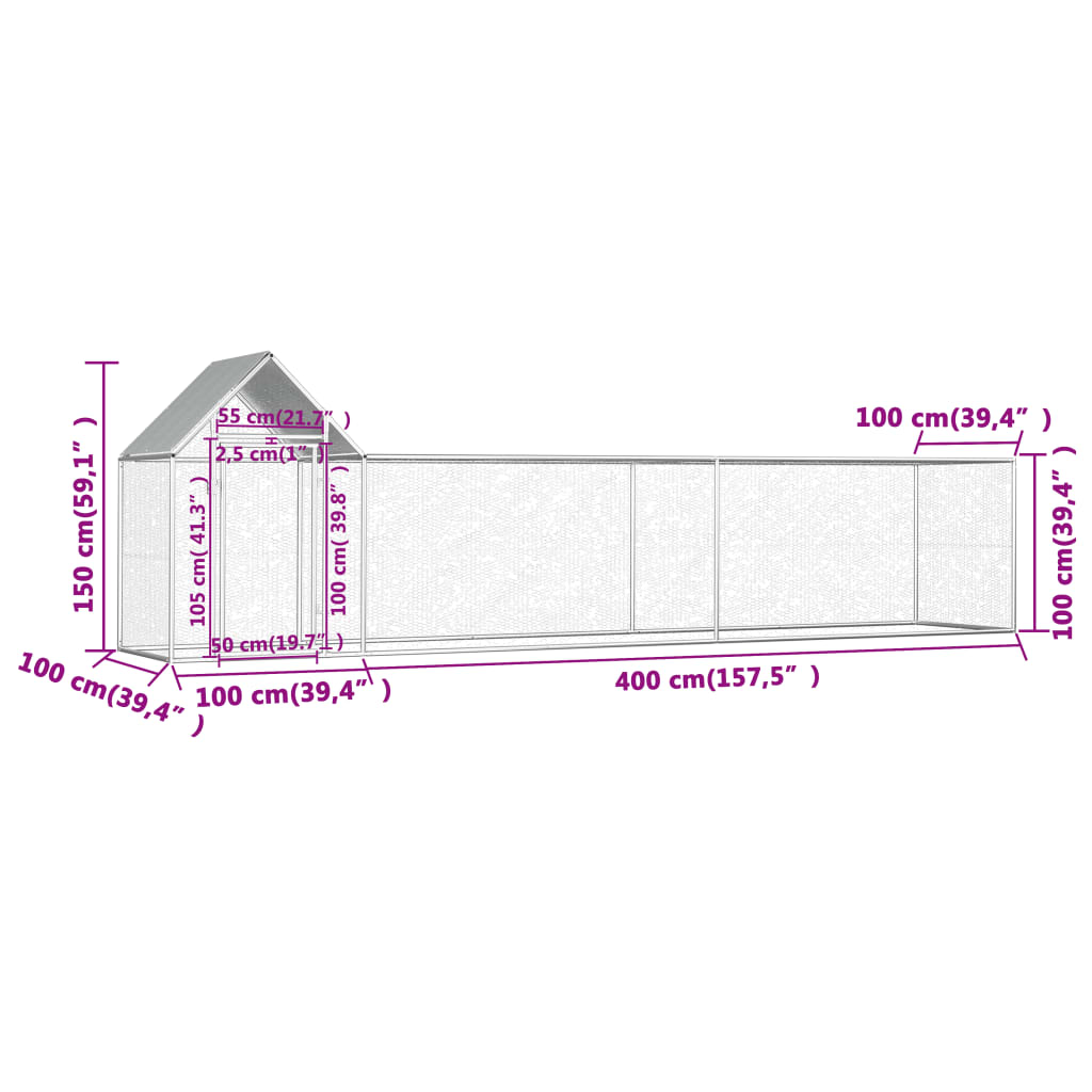 Kippenren 8x2x2 m gegalvaniseerd staal