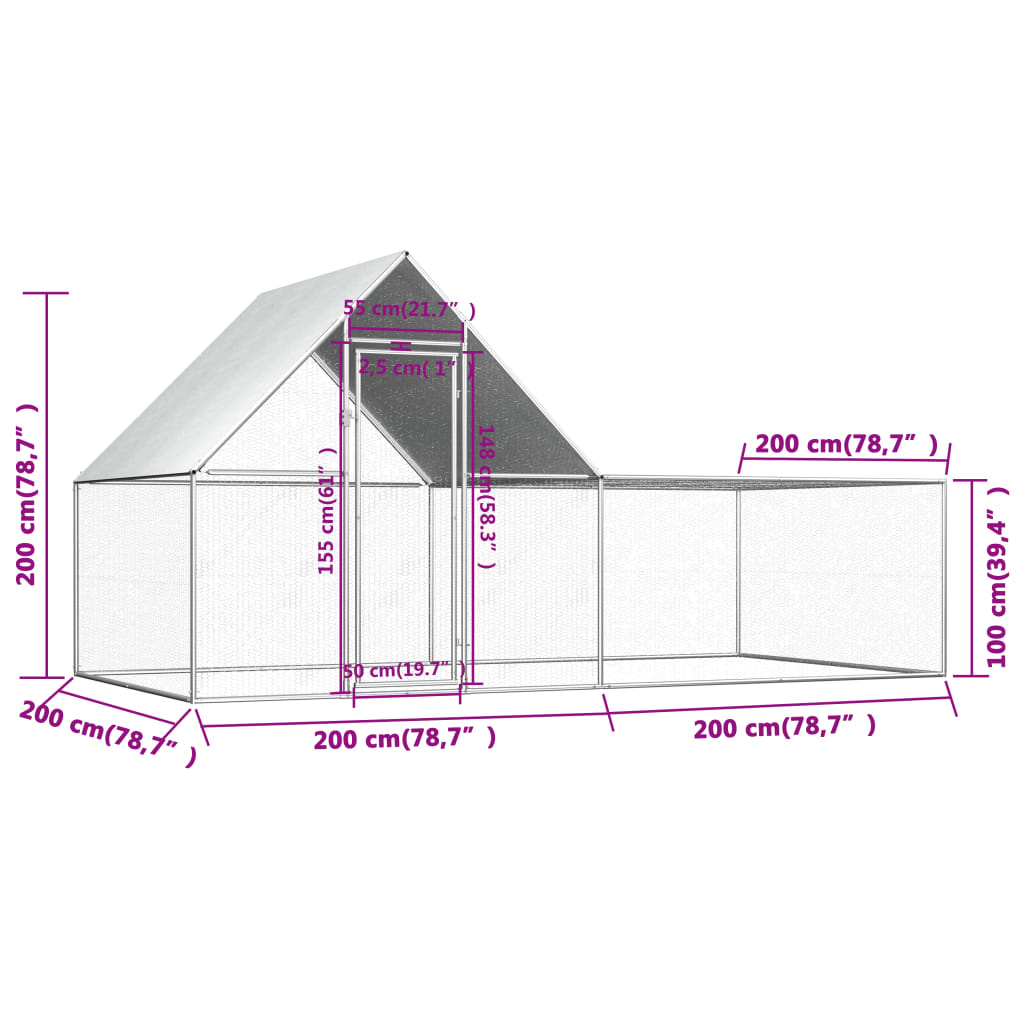 Kippenren 8x2x2 m gegalvaniseerd staal