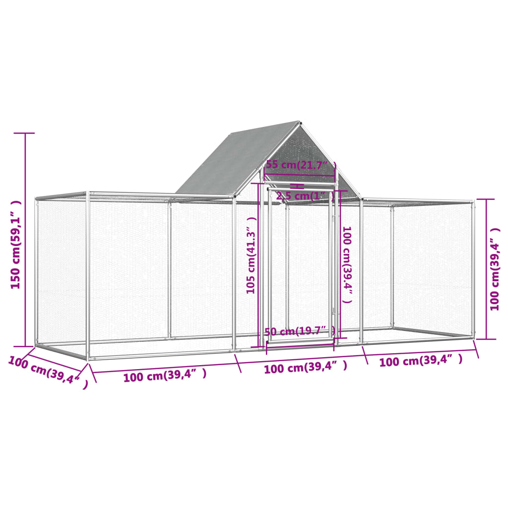 Kippenren 9x1x1,5 m gegalvaniseerd staal