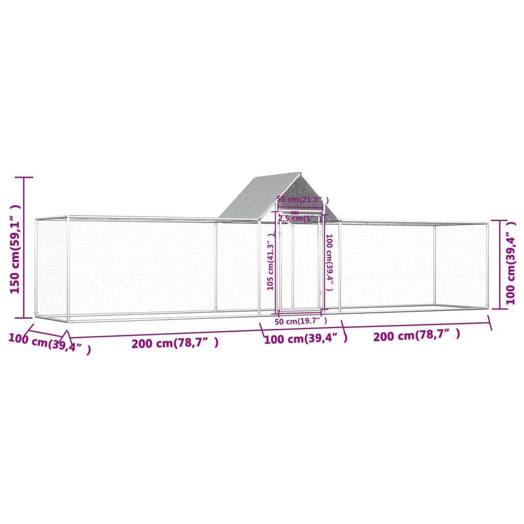 Kippenren 9x1x1,5 m gegalvaniseerd staal