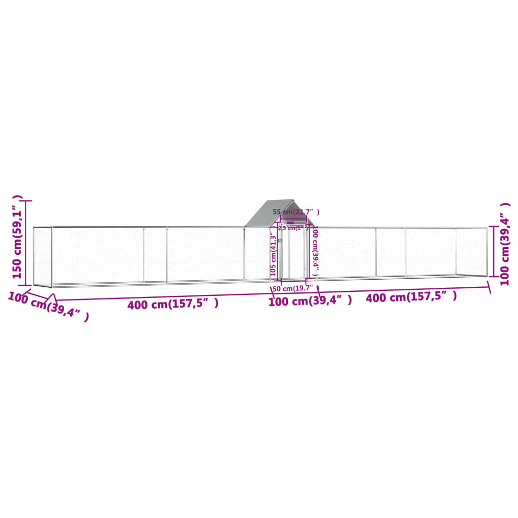 Kippenren 9x1x1,5 m gegalvaniseerd staal