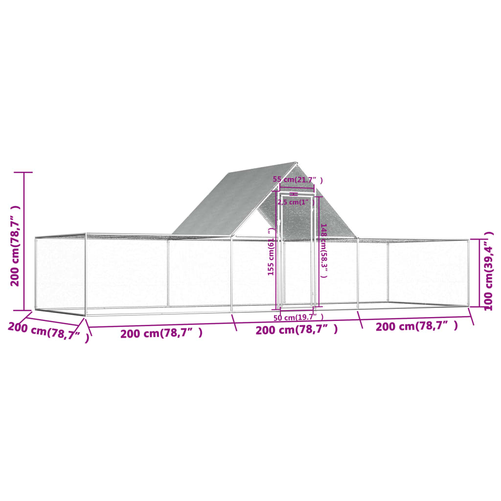 Kippenren 9x1x1,5 m gegalvaniseerd staal