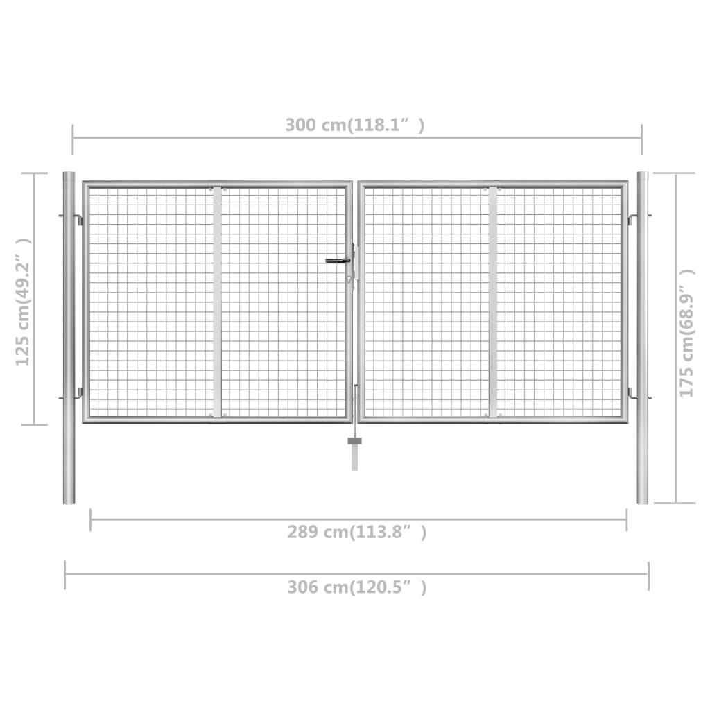 Poort 105x225 cm gegalvaniseerd staal zilverkleurig