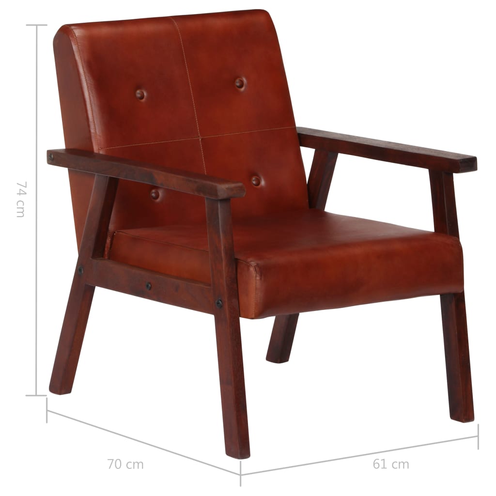 Fauteuil echt leer bruin