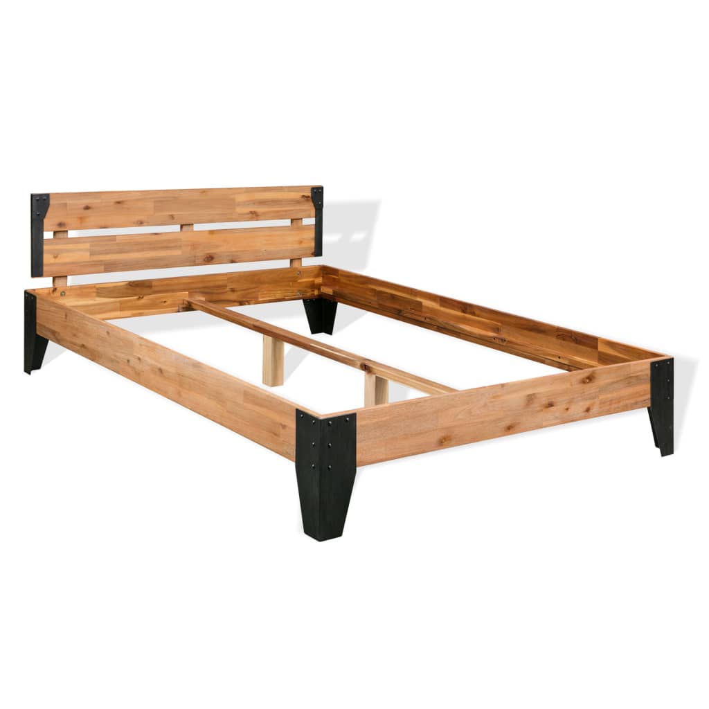 Bedframe massief acaciahout en staal 152x203 cm