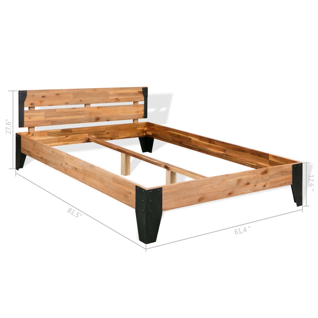 Bedframe massief acaciahout en staal 152x203 cm