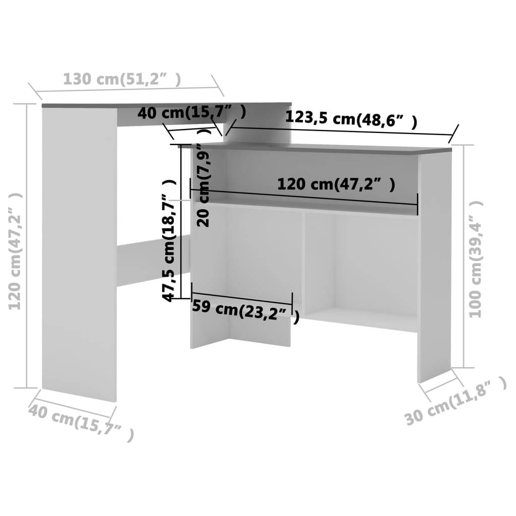 Bartafel met 2 tafelbladen 130x40x120 cm