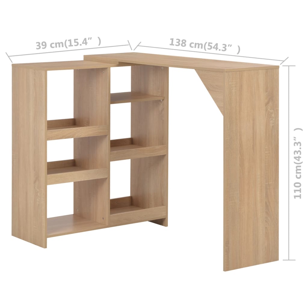 Bartafel met verplaatsbaar schap 138x39x110 cm eikenkleurig