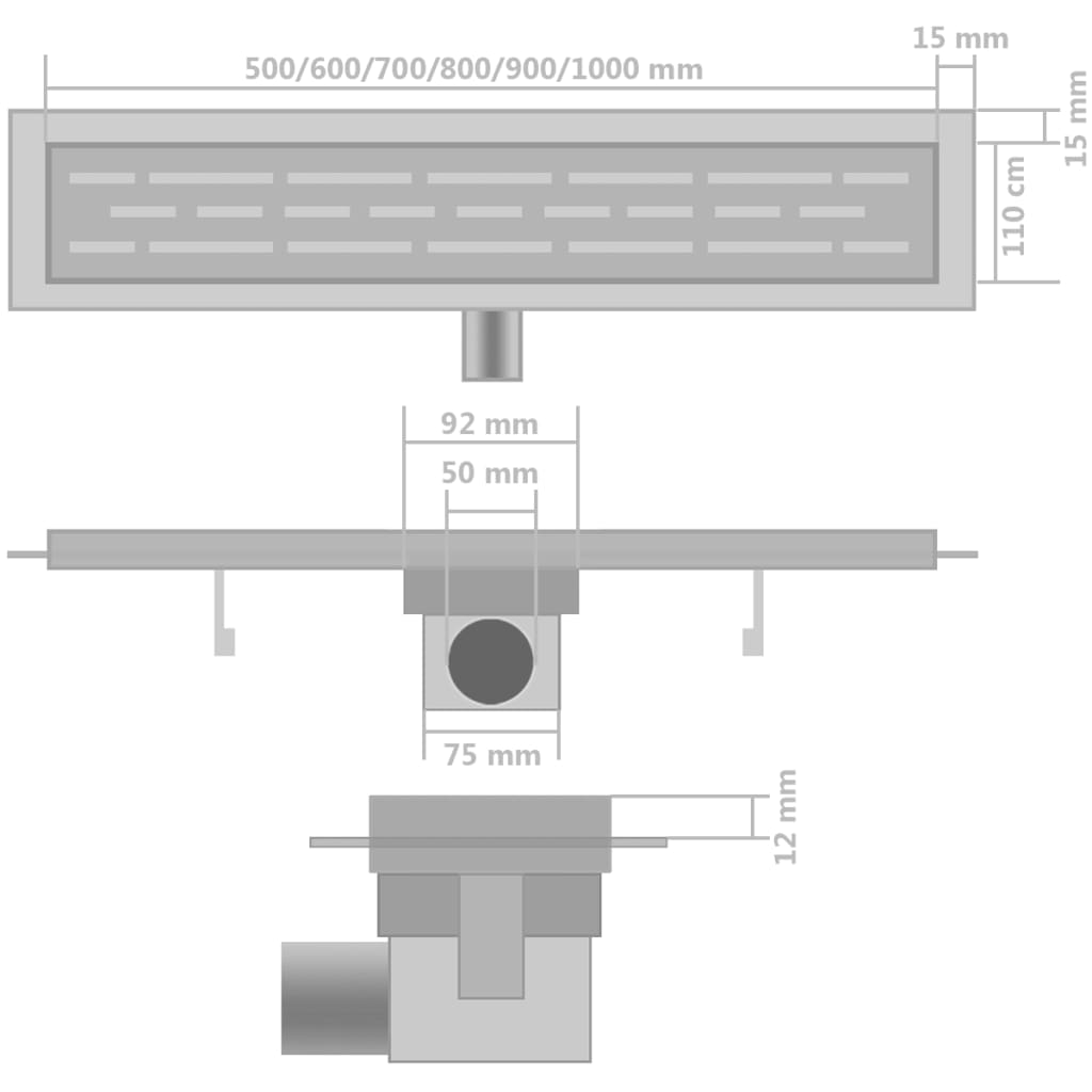 Doucheafvoer 2 st rechthoekig lijn 930x140 mm roestvrij staal