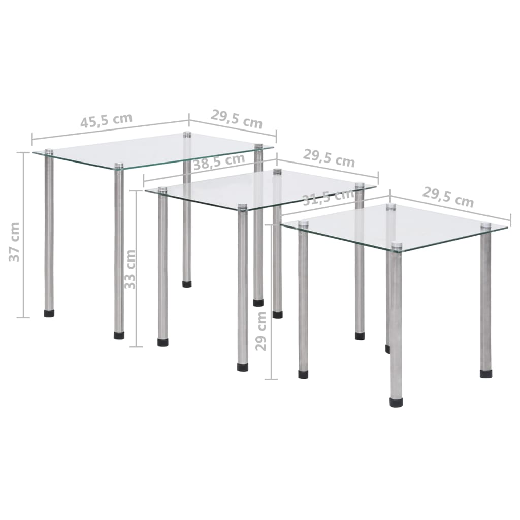 3-delige Tafeltjesset gehard glas transparant