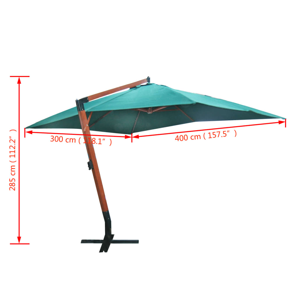 Zweefparasol met houten paal 400x300 cm