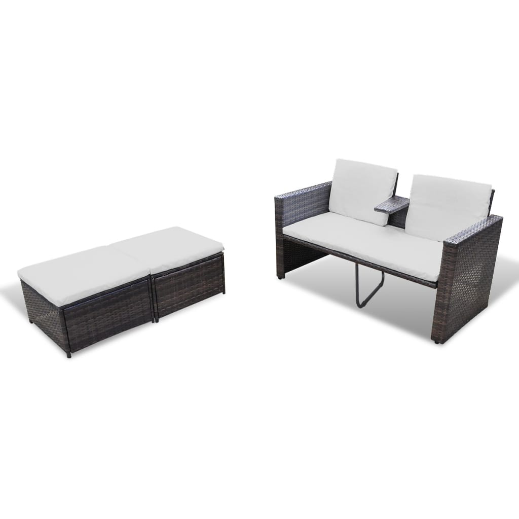 3-delige Loungeset met kussens poly rattan